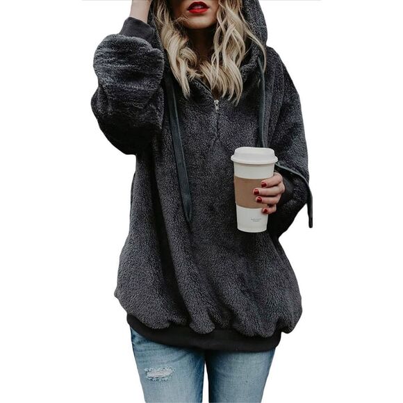 NEW Acelitt Oversized Fuzzy Fleece Sweatshirts Pockets S - Picture 1 of 5